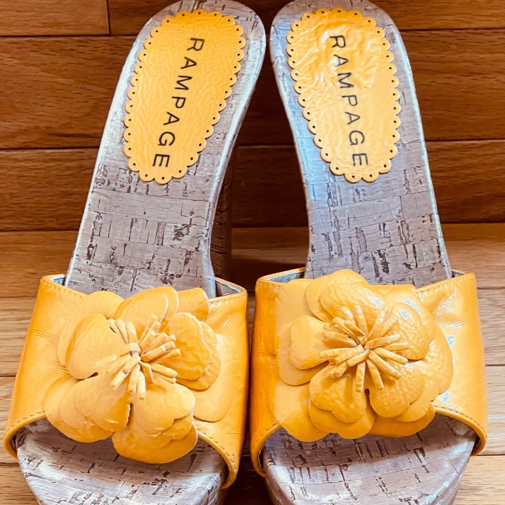 Yellow Cute Fun Sandals Block Heel Size: 10M